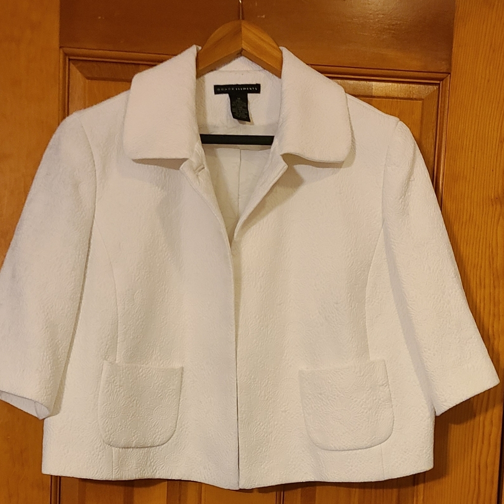 Nwot! Grace Elements White Cropped Jacket Size M - image 1